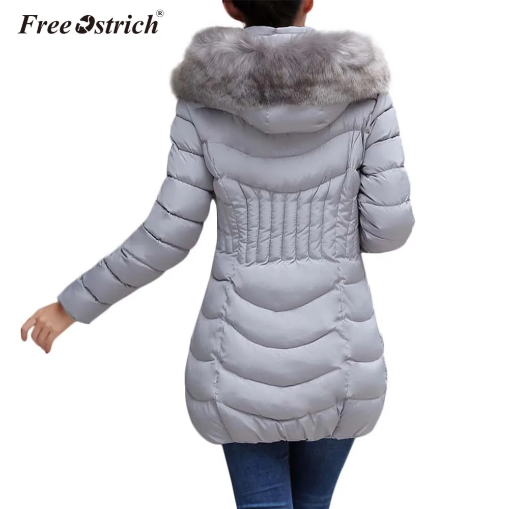 Куртки Ostrich, женские зимние теплые, повседневные, с подкладкой, одноцветные, с мехом, на молнии, с карманами, толстая куртка, длинное пальто, Jaqueta Feminina E0740