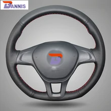 BANNIS Black Artificial Leather DIY Hand stitched Steering Wheel Cover for Volkswagen VW Golf 7 Mk7