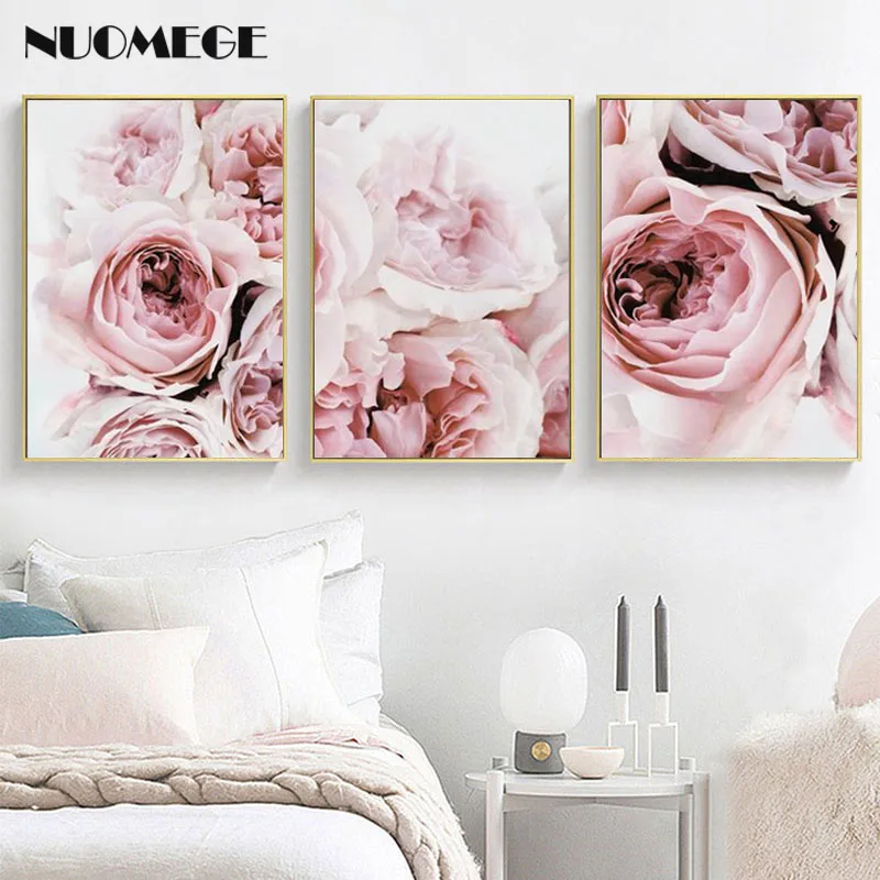 

Scandinavian Style Flower Posters and Prints Wall Pictures for Living Room Pink Flowers Decorative Painting Home Decor