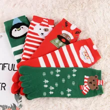 5 пар Рождество Unisec принт многоцветный носком Носки пять носок с пальцами хлопок смешные короткие носки для женщин calcetines mujer