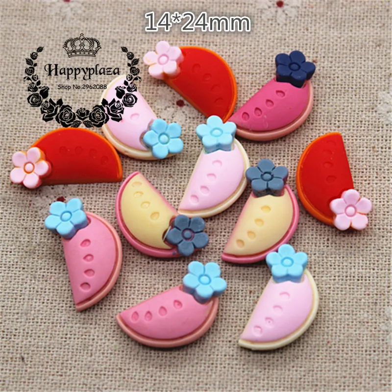 

20pcs Mix Colors Kawaii Resin Watermelon with Flower Flatback Cabochon Miniature Art DIY Craft Decoration Accessories,14*24mm
