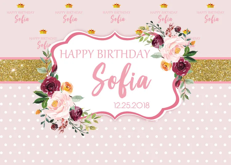 Sensfun Pink Flower Photography Backdrop Custom Gold Glitter Polka