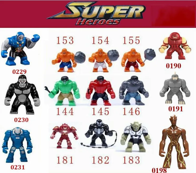 

15pcs/lot Avengers Super Thanos Darkseid/Large Batman Gorilla Grood/Iron Man 3/Large Hulk/Venom/Goblin minifig compatible legoed