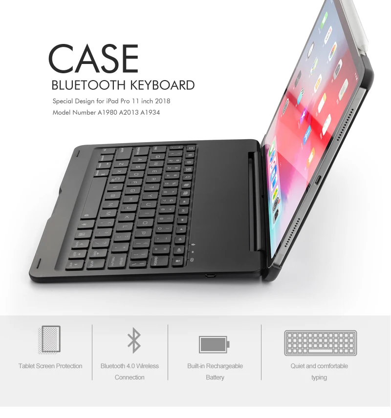 [NEW] Bluetooth keyboard Case for Apple iPad Pro 11.1",7-Color Backlit Aluminum Metal Wireless Keyboard with Smart Case Hard