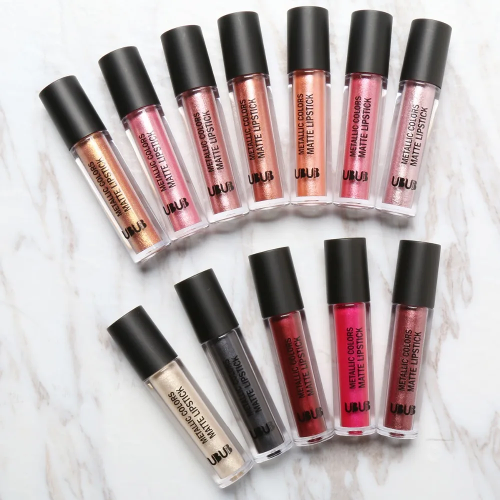 12 Color Matte Metal Liquid Lipstick Rose Gold Shimmer Metallic Lip