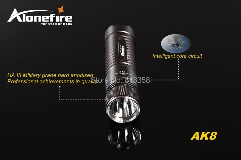 AloneFire AK8 CREE XM-L2 светодиодный 3 Режим HA III военный класс Жесткий анодированный мини легкий фонарик Фонарь для 18650 батареи