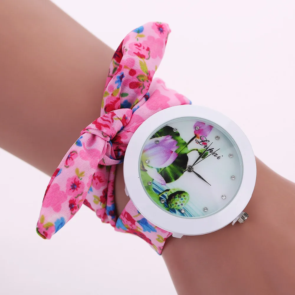 

New Design Ladies Flower Cloth Wrist Watch Fashion Women Dress Watch High Quality Fabric Watch Sweet Girls Watch