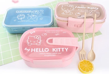 

1 Pcs Doraemon Cartoon Bento Box School Travel Food Lunch Box With Spoon Fork
