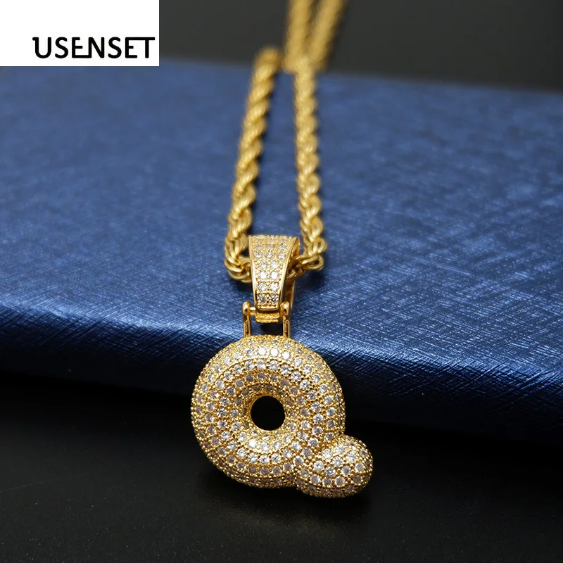 

USENSET Hot Mens Hip Hop Zircon Jewelry Iced Out Gold Silver Fashion Bling Bling Letter Q Charms Pendant for Gift