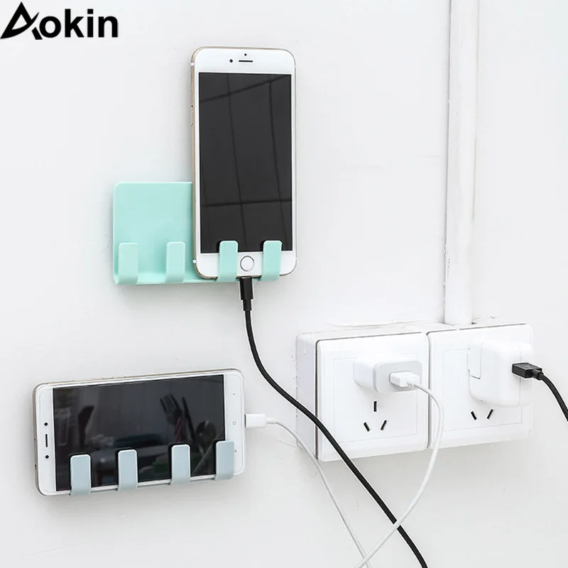 

Aokin Universal Wall Mounted Phone Holder Charging Stand with Adhesive for iPhone 8 X 7 Plus For Samsung Galaxy S8 Huawei Tablet