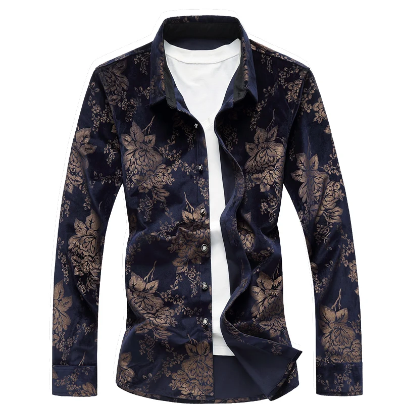 

Corduroy fabric flower shirt men slim design Long sleeve mens shirts high quality Asian size S - 7XL men shirt Autumn and winter