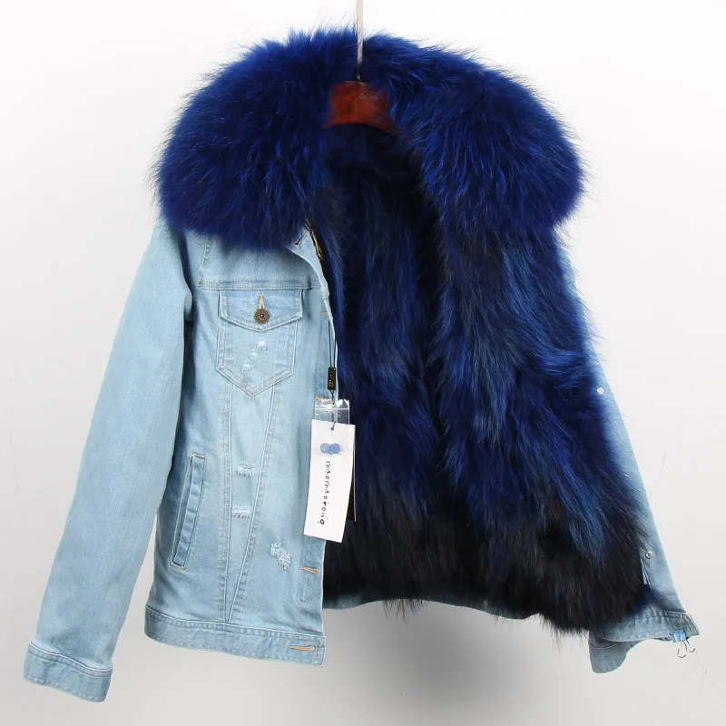 Demin Jas 2018 Nieuwe Mode Winter Vrouwen Solid Cowboy Echte Wasbeer Kraag + afneembare Liner Korte Vrouwelijke Jas Jas Demin Jas 2018 Nieuwe Mode Winter Vrouwen Solid Cowboy Echte Wasbeer Kraag + afneembare Liner Korte Vrouwelijke Jas Jas