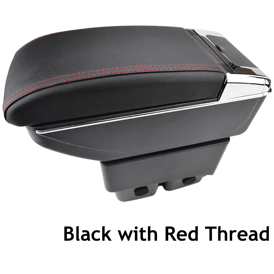 Для Ford Fiesta 2009- центральная консоль ящик для хранения кожаный двухслойный подлокотник 2011 2012 2013 - Название цвета: Red thread