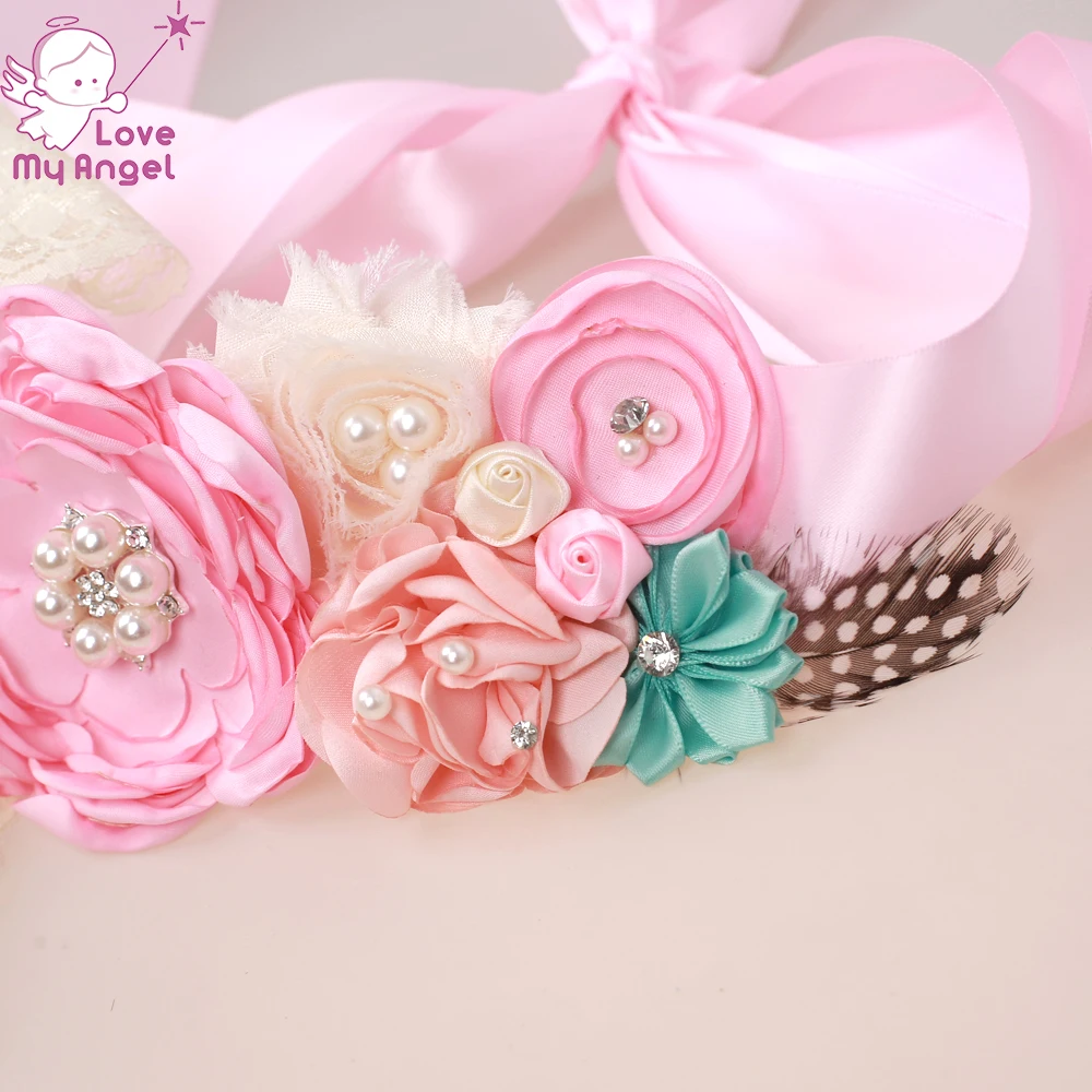 Розовые цветочные ленты для девочки от живота до рождения ребенка створки свадебное платье створки подружки невесты цветок девушка ленточный пояс для беременных 10 шт./партия
