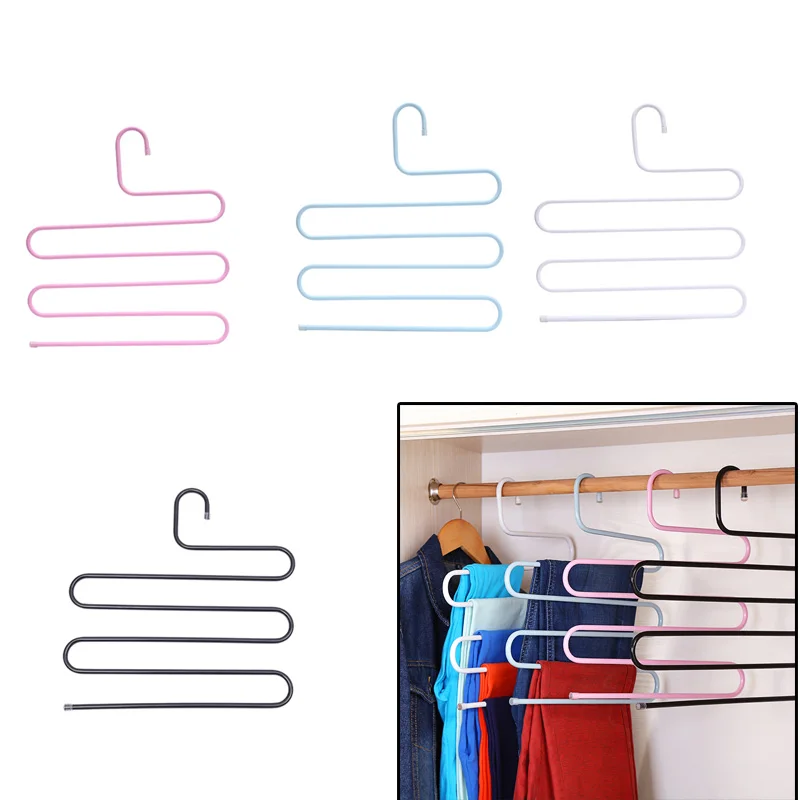

IVYSHION Closet Space Saver Multilayer Stainless Steel Wardrobe Storage S Type Pants Trousers Hanger Clothing Towel Storage Rack