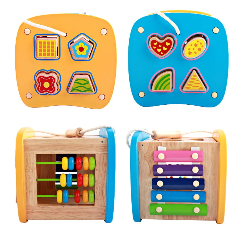 ZH 1 шт. деревянный Multi-function форма Intelligence Box строительные блоки соответствующие резьбовые бусины Детские познавательное образование игрушки