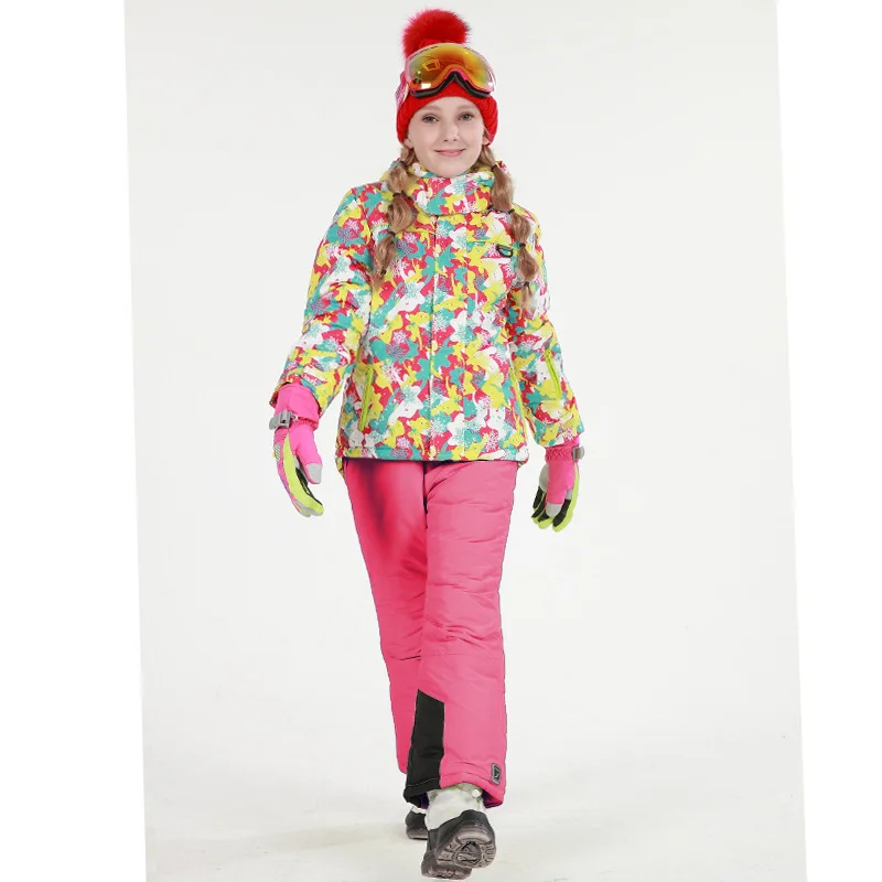 Boys Girls Children's Snow Ski Suits Outdoor Wear Hooded Jackets+Bandage Pants Kids Winter Warm Snowboard Ski Wear Costume - Цвет: 8
