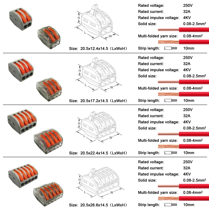 30/50/100 шт Мини Быстрый провод разъема Универсальный Компактный проводной разъем пуш-ап-в клеммный блок PCT-222 212 213 214 215