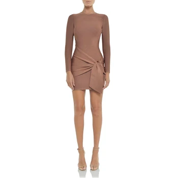 

Hot Sale 2019 Mini Dress Sexy Elegant Bangdage Full Bow Women Pink O Neck Night Club Body con Bandage Party Dresses Wholesale