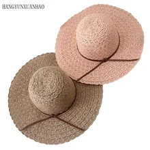 HANGYUNXUANHAO Summer Hats for Women Fashion Design Women Beach Sun Hat Foldable Brimmed Straw Hat multi brimmed sinamay hat