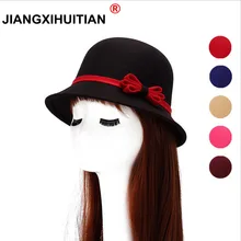 Женские шляпы-федоры модная зимняя шляпа ретро Женская шерстяная шляпа с бантиком женская шляпа Женская разноцветная королевская леди 6 цветов женская шляпа