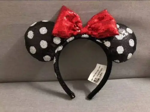 

Minnie Mouse Red Black white dot Sequin Headband - Ears Costume Bow Hat Many styles Gift kids adult