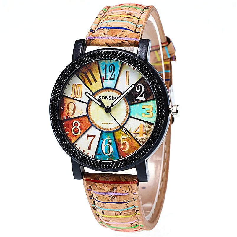 

Hot Selling Cheap Women Watch Harajuku Graffiti Pattern Leather Band Analog Quartz Vogue Wrist Watches reloj hombre