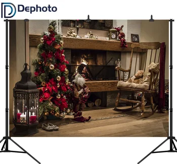 

Dephoto Christmas photography backdrop white porch door wreath snow tree background photobooth photo sessions shoot photocall