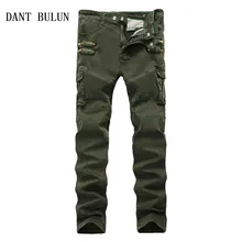 DANT BULUN зеленые мужские мотоциклетные джинсовые байкерские джинсы с молнией стрейч для мужчин повседневные тонкие обтягивающие брюки плюс размер 40 42