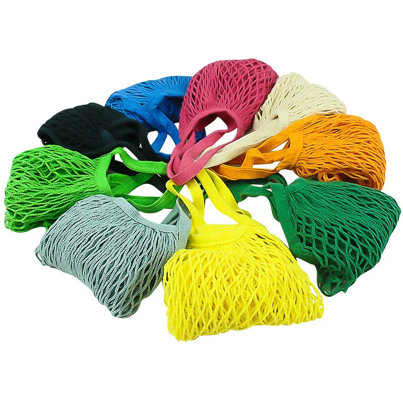 

Reusable Fruit Shopping Green Shopping Bag String Grocery Shopper Tote Cotton woven net bag net pocket