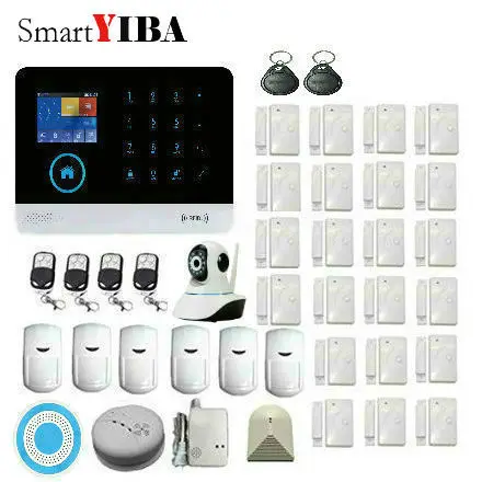 Smart YIBA Wireless WiFi GMS GPRS RFID Home Security Alarm System With Automatic Dial+ Glass Debeis alarm Smoke Detector