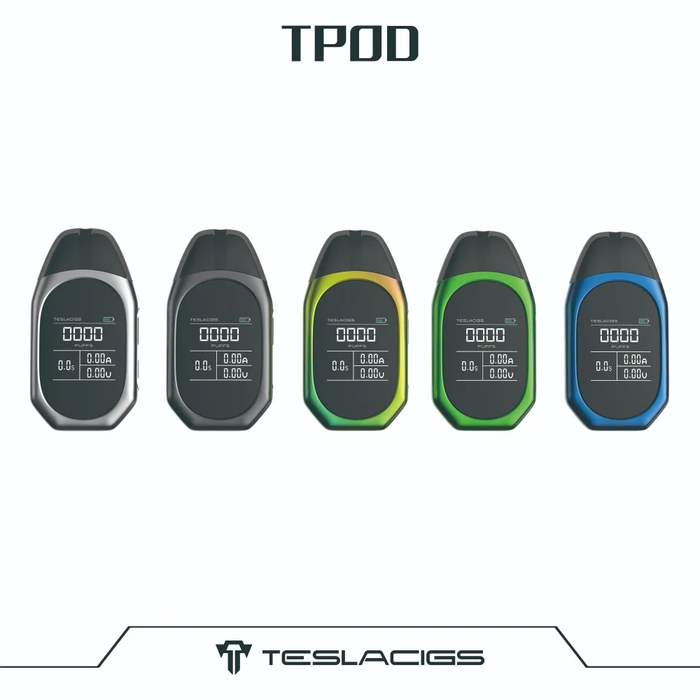 Teslacigs потребителя электронные сигареты комплект Тесла TPOD 500 мАч с экран дисплея и 2 мл многоразового Pod картриджи