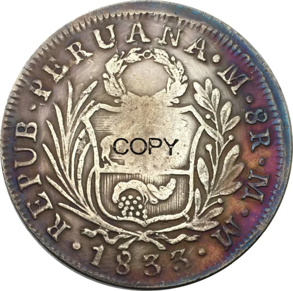 Перу 1833 л мм 8 Reales Лима латунные посеребренные копии монет могут сделать