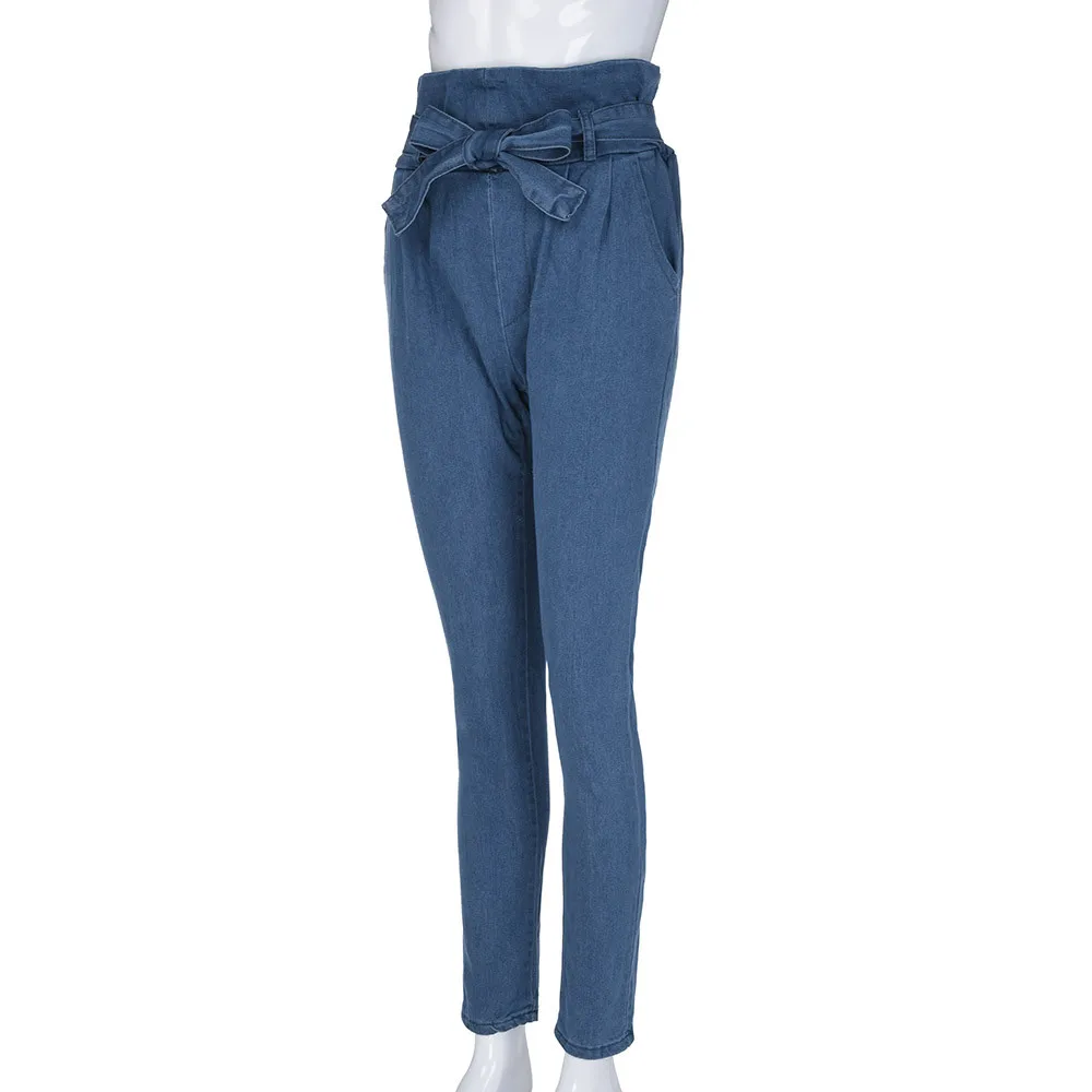 Модные женские джинсы деним повязки женские с высокой талией стрейч узкие брюки карандаш 3,18