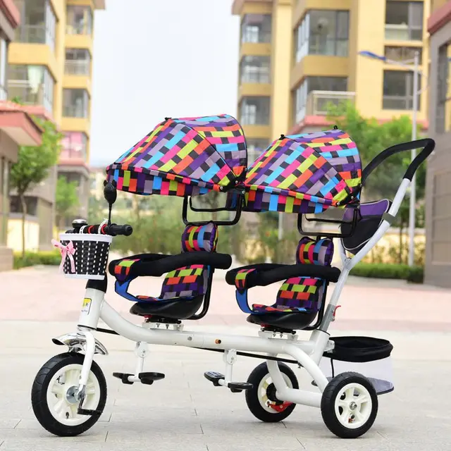 Baby Twin Tricycle Stroller 3 Wheels Double Stroller for Kids Twins