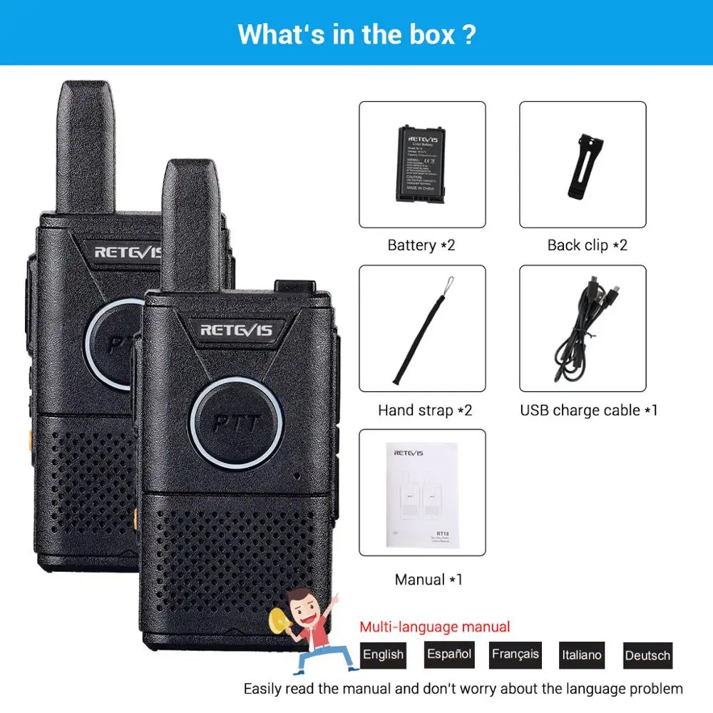 RETEVIS RT618/RT18 PMR Radio Rechargeable Mini Walkie Talkie 2 pcs PMR446 PMR 446 FRS Dual PTT VOX Two-way Radio Walkie-Talkie RETEVIS RT618/RT18 PMR Radio Rechargeable Mini Walkie Talkie 2 pcs PMR446 PMR 446 FRS Dual PTT VOX Two-way Radio Walkie-Talkie