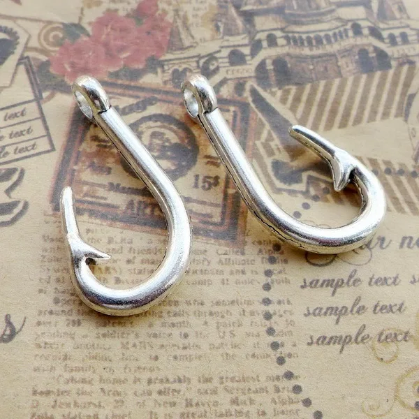10pcs Charm fish hook pendants 38.5*18.8mm 5.1g Antique silver Handmade