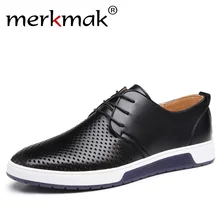 Merkmak New 2017 Men Casual Shoes Leather Summer Breathable Holes Luxury Brand Flat Shoes for Men Drop Shipping