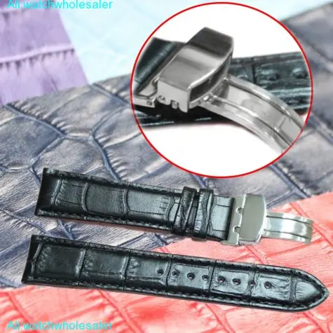 20mm All Genuine Leather Unisex Black Stitch Black Watch Band Straps WB1037D20GB