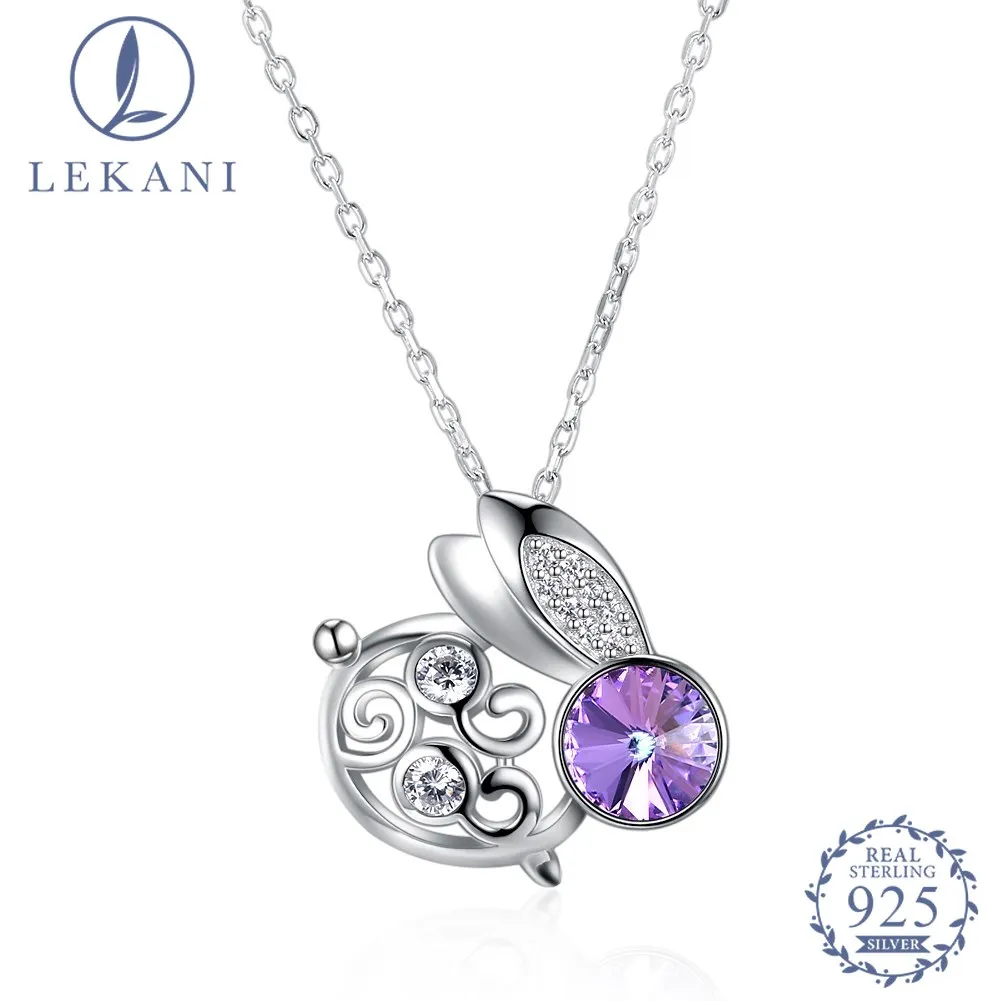 

LEKANI 925 Sterling Silver Necklace Crystal From Swarovski Personaliety Creative Animal Rabbit Pendant Necklace Purple Green