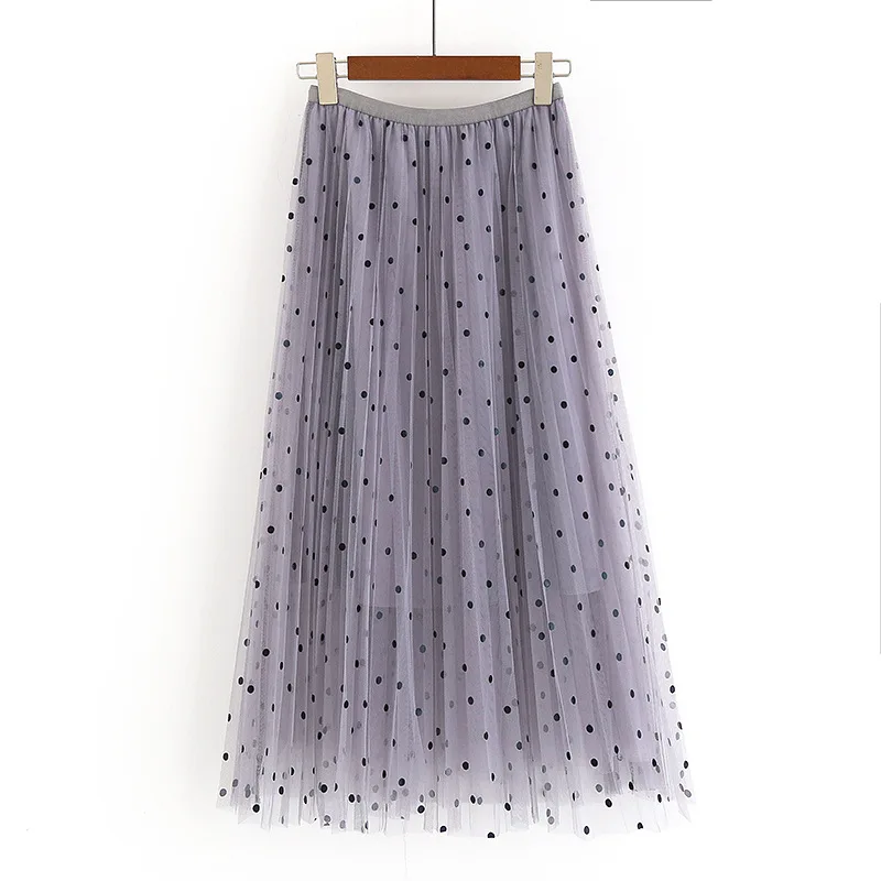 OLGITUM/Новинка г.; летняя Корейская версия; модная сетчатая юбка в горошек; эластичная длинная Плиссированная юбка с высокой талией; SK452