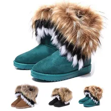 2016 fashion Thick autumn and winter warm high long snow boots artificial faux fox rabbit fur leather tassel women’s suede shoes
