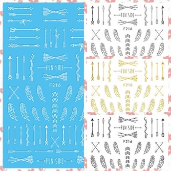 

1 Sheet Gold Silver Black White Arrow Feather Geometric Designs Adhesive Nail Art Stickers Decorations DIY Tips F216#