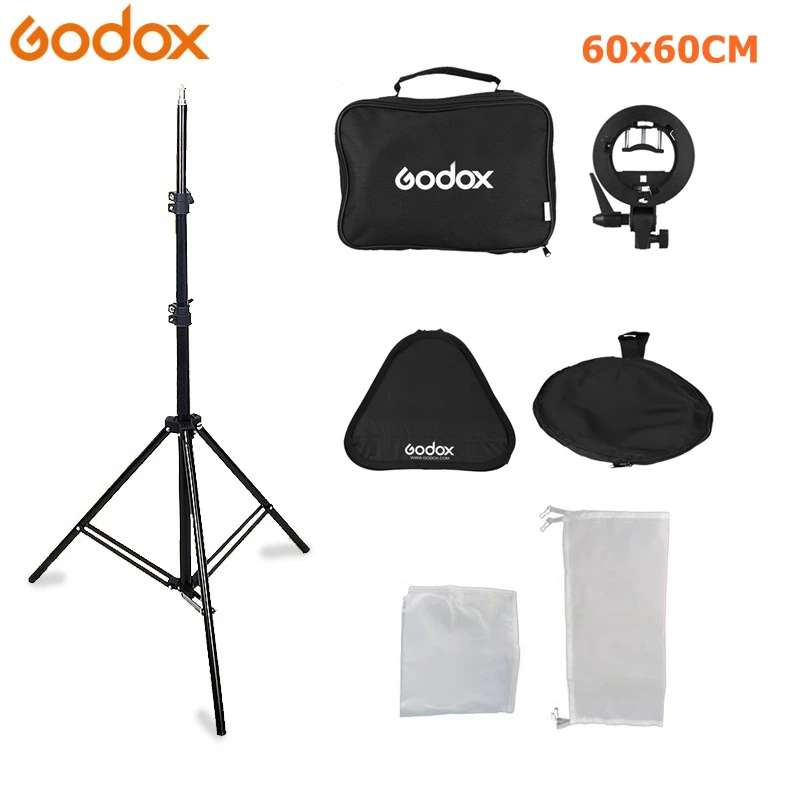 Godox 60 x 60cm Flash Speedlite Softbox + S type Bracket Bowens Mount Kit with 2m Light Stand for C