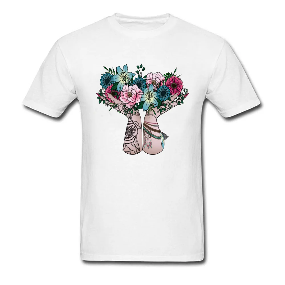 Discount Mens T-shirts Bohemian Bouquet Print Tops Shirt All Cotton Short Sleeve Casual T Shirts Round Collar Drop Shipping Bohemian Bouquet white