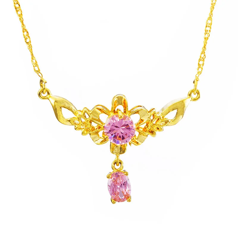 MHXFC Европейская мода женский праздничный свадебный подарок розовый синий Солнечный цветок AAA Циркон Настоящее 18KT золото кулон ожерелье NL146 - Цвет камня: pink