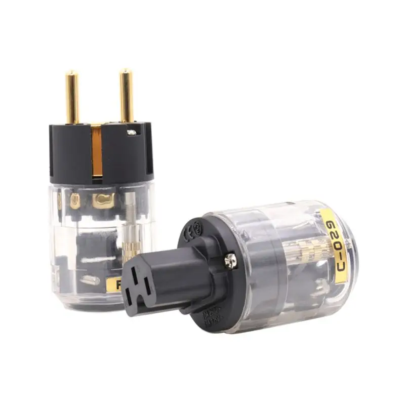 OOTDTY 1 комплект P-029 и C-029 тонкой Медь Позолоченные ЕС Версия Мощность Plug for IEC аудио соединительный шнур питания кабельные разъемы