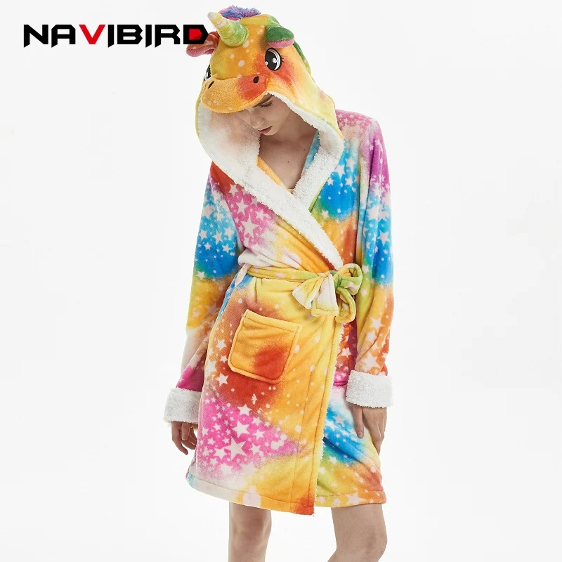 Flannel Kimono Robes Stars Rainbow Unicorn Women Funny Pajama 2018