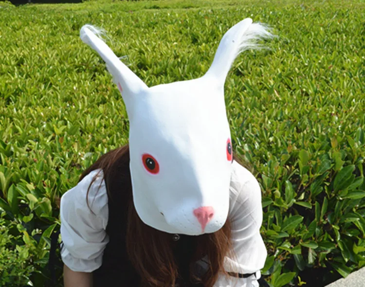 Экологичная латексная голова животного Белый Розовый Черный маска кролика забавная фотография Реквизит маскарадная Карнавальная маска - Цвет: White