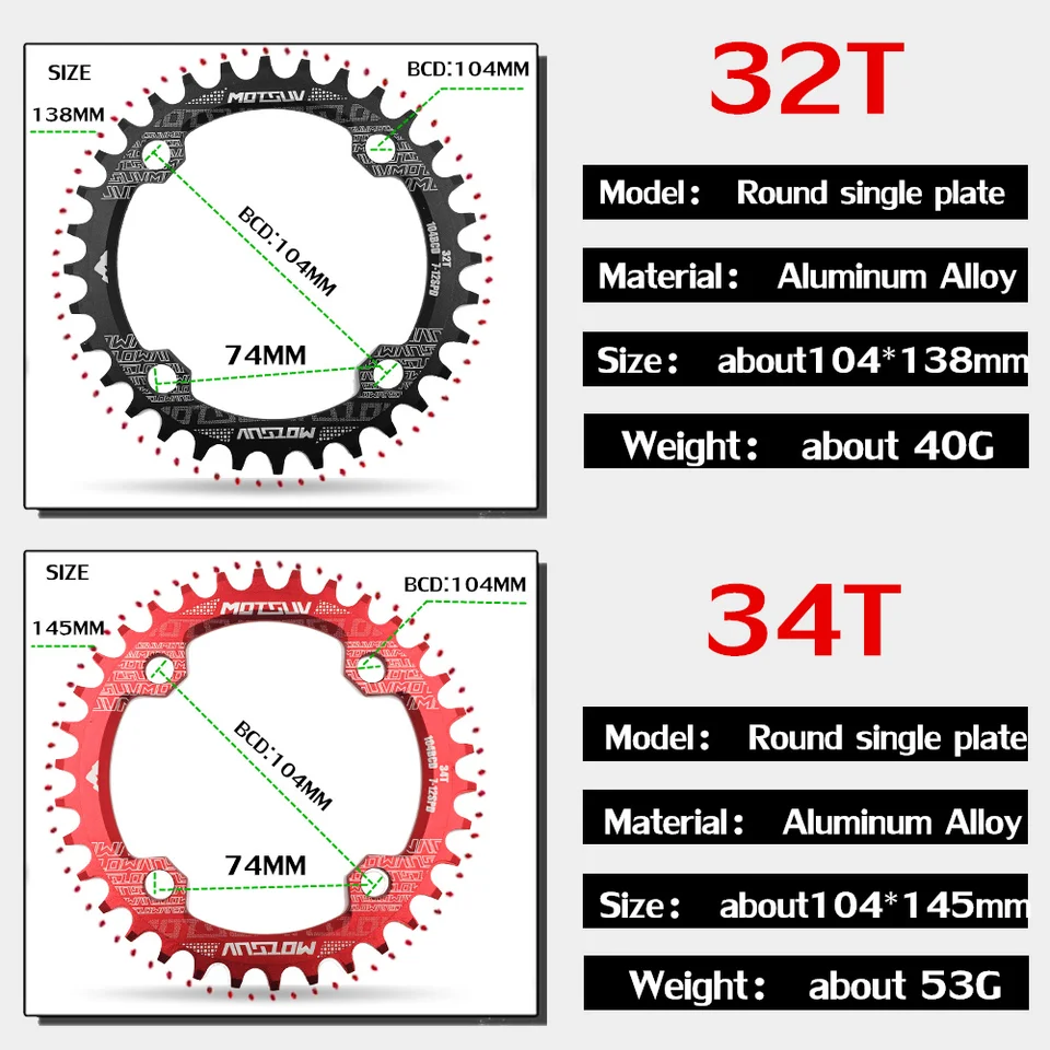 Faites Attention Au Type !! MOTSUV Rond étroit Large Plateau Vtt Velo 104bcd Plaque A Dents Pieces Disque 38t